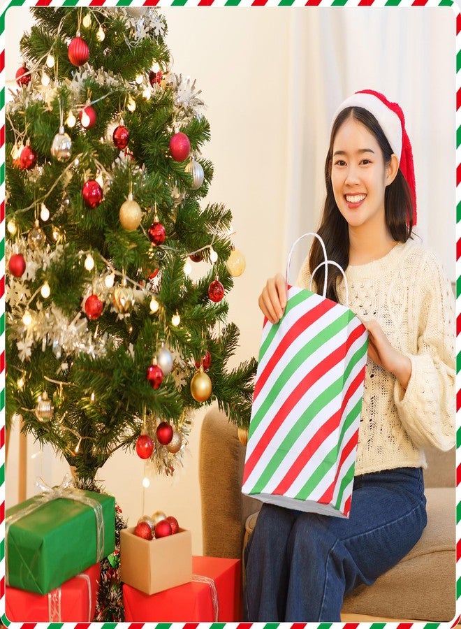 Trandraft 48 Pieces Christmas Gift Bags Bulk with Handle Xmas Paper Treat Goodie Bag with Handle for Christmas Party Favor Supplies Decor(Striped,Red and Green) - Image 2